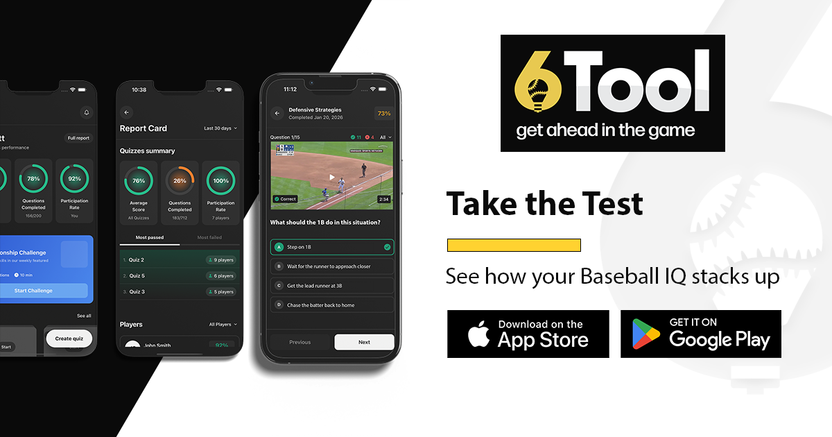 Take the 6Tool assessment — measure baseball knowledge for players and parents.